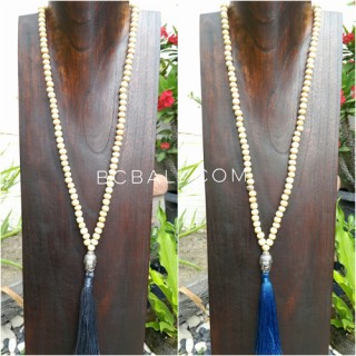 3color mala wood white necklace tassel buddha chrome prayer